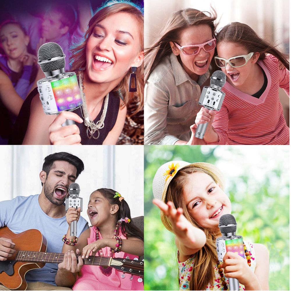 MICROFONO BT C/ PARLANTE CILINDRO KARAOKE PLATEADO (JTACCAV053) - Image 2