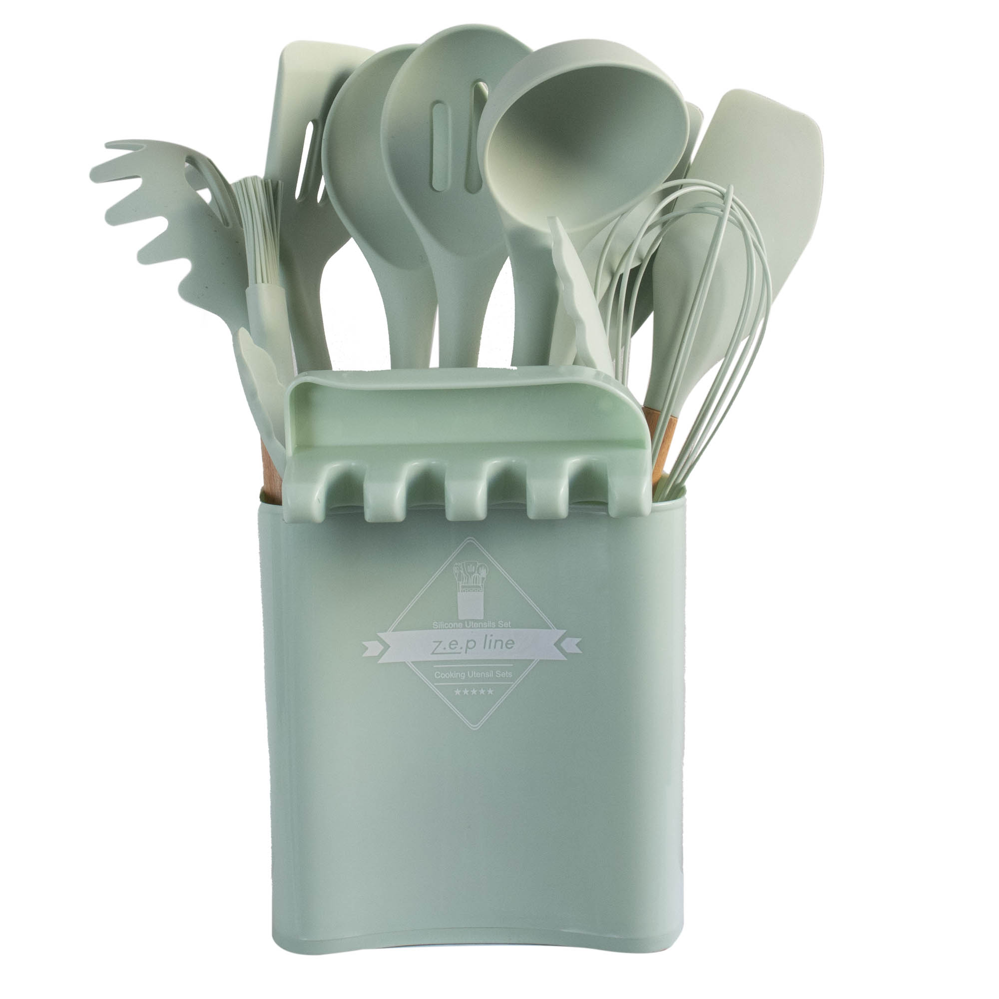 JUEGO MENAGE DE SILICONA 13PIEZAS C/ SOPORTE VERDE (JTHOG687)