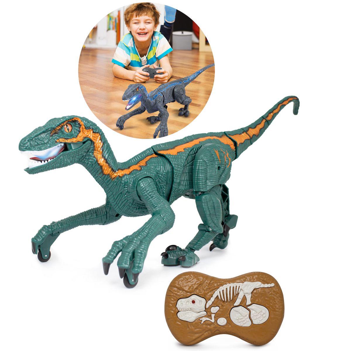 DINOSARIO VELOCIRAPTOR CONTROL REMOTO VERDE GRIS (JTJUG170)