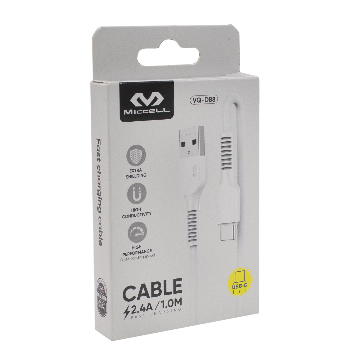 CABLE TIPO C MICCELL VQ-D88 2.4A 1.0M BLANCO (JTMICC049)