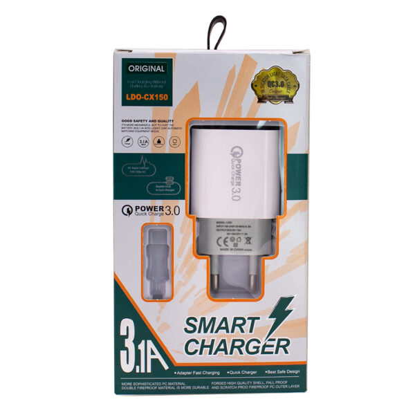 ADAPTADOR DE PARED 3.1A USB LDO-CX150 BLANCO (JTCARG510)