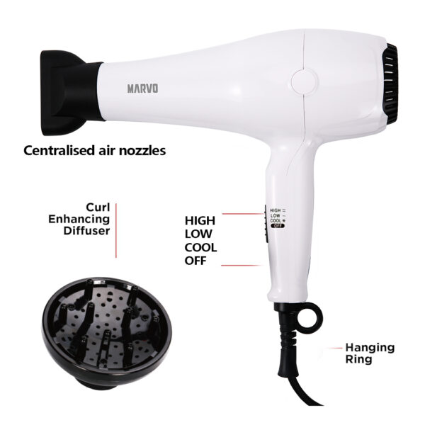 SECADOR DE PELO MARVO HC-113 1800W BLANCO (JMARVO025) - Image 4