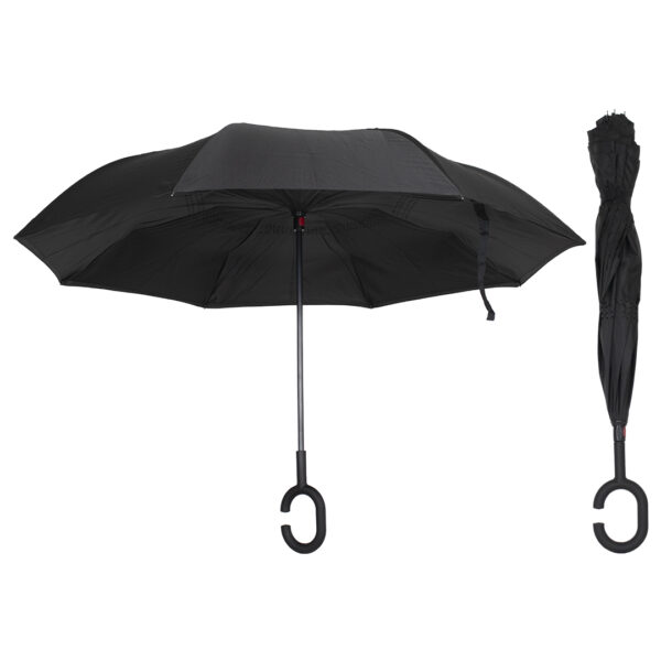 PARAGUAS DE TELA INVERTIDO 60CM MANGO C NEGRO (JTBAZ241)