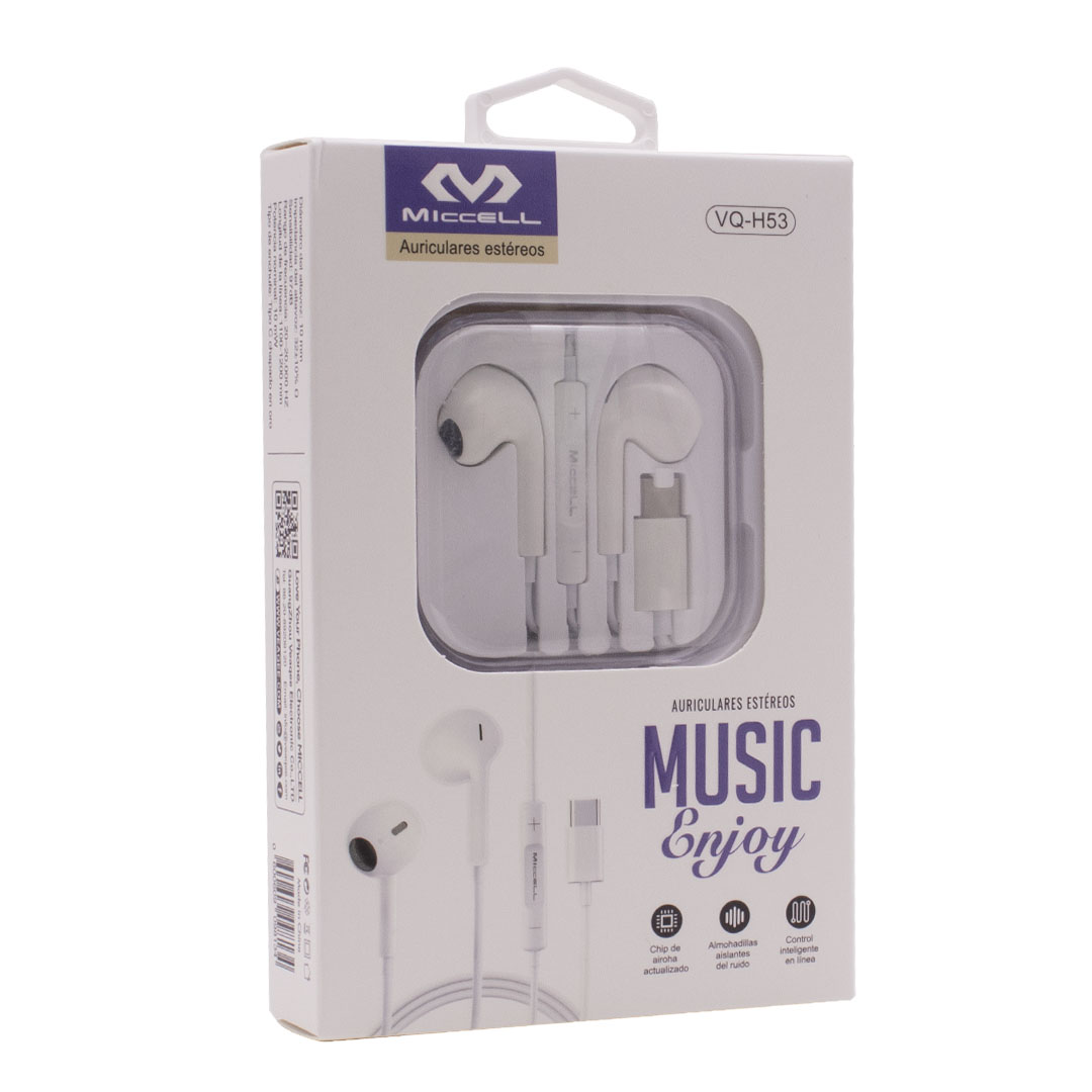 AURICULAR MICCELL VQ-H53 ENJOY TIPO C MANOS LIBRES BLANCO (JTMICC070)