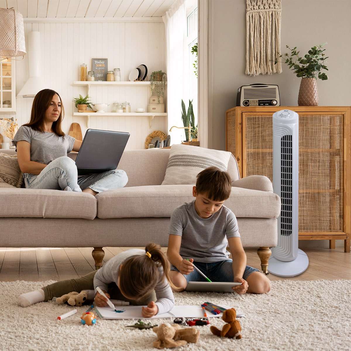 VENTILADOR TORRE PEDESTAL H02 29″ 40W BLANCO (JTVENT028) › Jtech