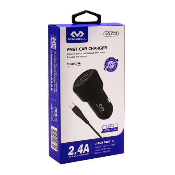 CARGADOR P/AUTO MICCELL C03 2X USB + C/USB-C (JTMICC077)