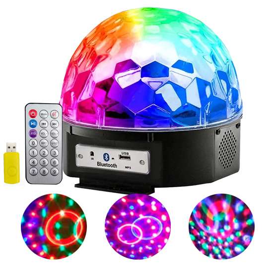 MEDIA ESFERA AUDIORITMICA LUCES RGB PARLANTE BT CON CONTROL REMOTO (JTFIEST001)