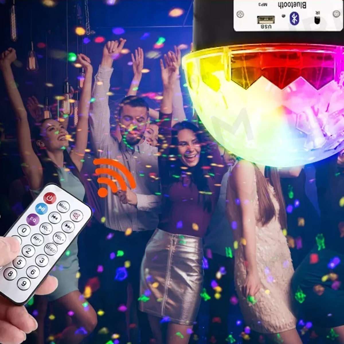 MEDIA ESFERA AUDIORITMICA LUCES RGB PARLANTE BT CON CONTROL REMOTO (JTFIEST001) - Image 2