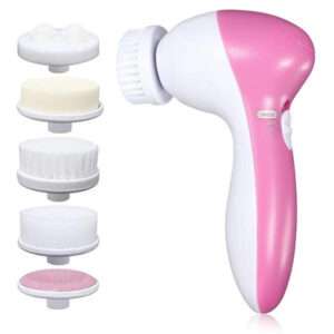 CEPILLO FACIAL MASAJEADOR PORTATIL 5 EN 1 BLANCO CON ROSA (JTSEEN232)