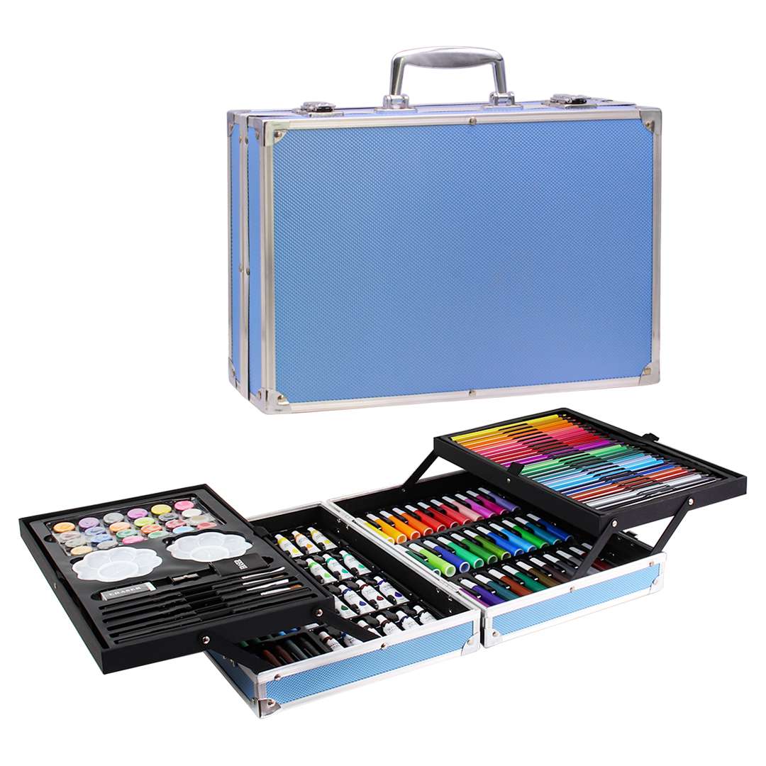 SET VALIJA METALICA ARTE 145 PIEZAS COLORES CELESTE (JTJUG310-3)