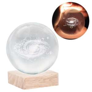 LAMPARA GALAXIA BOLA CRISTAL CON BASE MADERA (JTLAMP139)