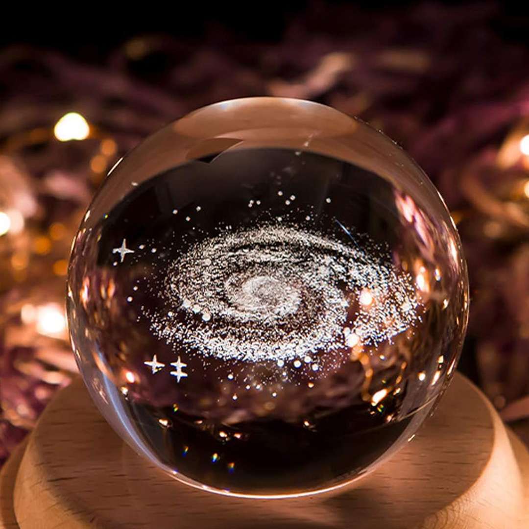 LAMPARA GALAXIA BOLA CRISTAL CON BASE MADERA (JTLAMP139) - Image 2