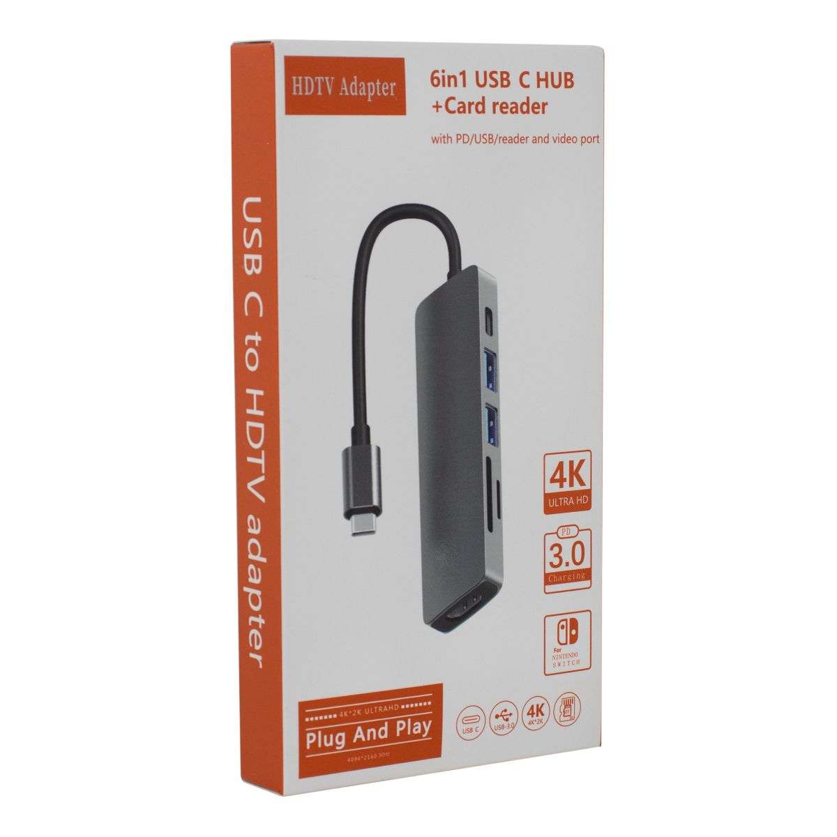ADAPTADOR HUB 6 EN 1 USB 2.0 USB 3.0 SD TF USB-C HDMI (JTADAP066) - Image 2