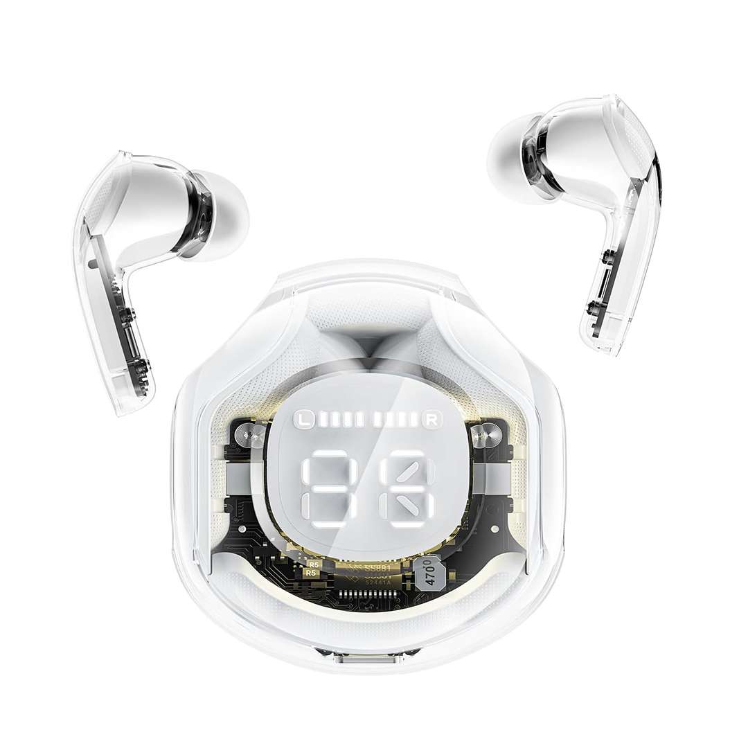 AURICULARES INALAMBRICOS LED DE COLORES CON DISPLAY TRANSPARENTE BLANCO (JTAUR517BLA)