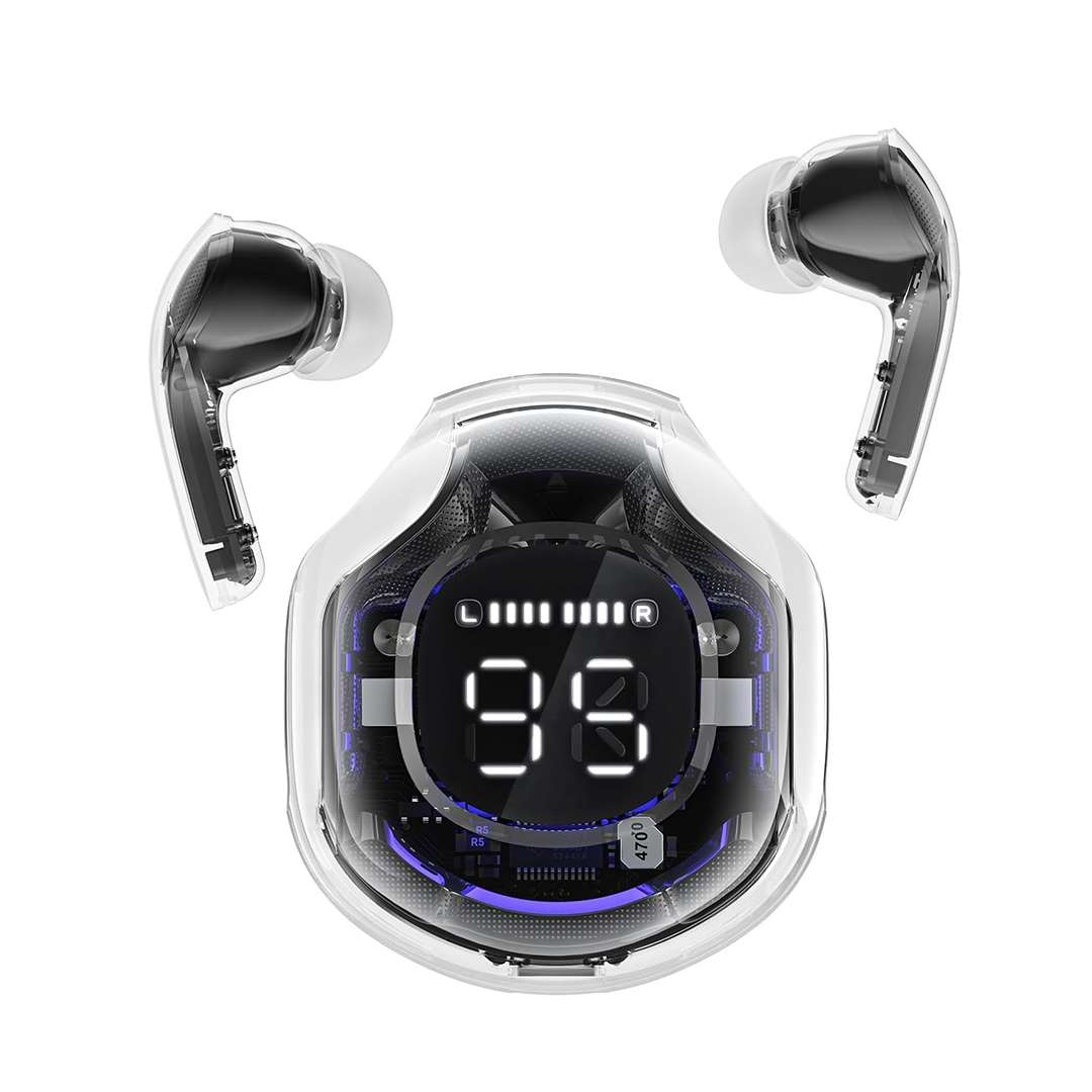 AURICULARES INALAMBRICOS LED DE COLORES CON DISPLAY TRANSPARENTE NEGRO (JTAUR517NEG)