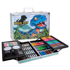 SET VALIJA METALICA ARTE 145 PIEZAS DINOSAURIO AZUL (JTJUG310-5)