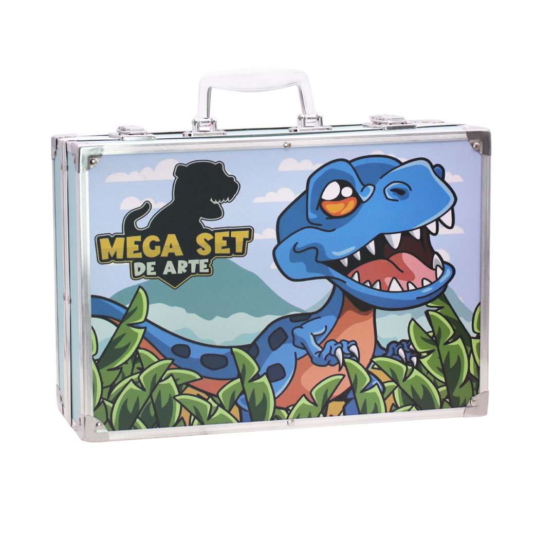 SET VALIJA METALICA ARTE 145 PIEZAS DINOSAURIO AZUL (JTJUG310-5) - Image 3