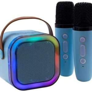 PARLANTE PORTATIL CON 2X MICROFONO LUZ DE COLORES  AZUL (JTPAR996AZU)