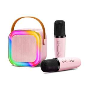 PARLANTE PORTATIL CON 2X MICROFONO LUZ DE COLORES ROSADO (JTPAR996ROS)