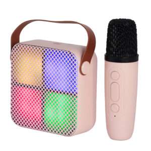 PARLANTE PORTATIL CON MICRONOFONO 4 LUCES ROSADO (JTPAR998ROS)