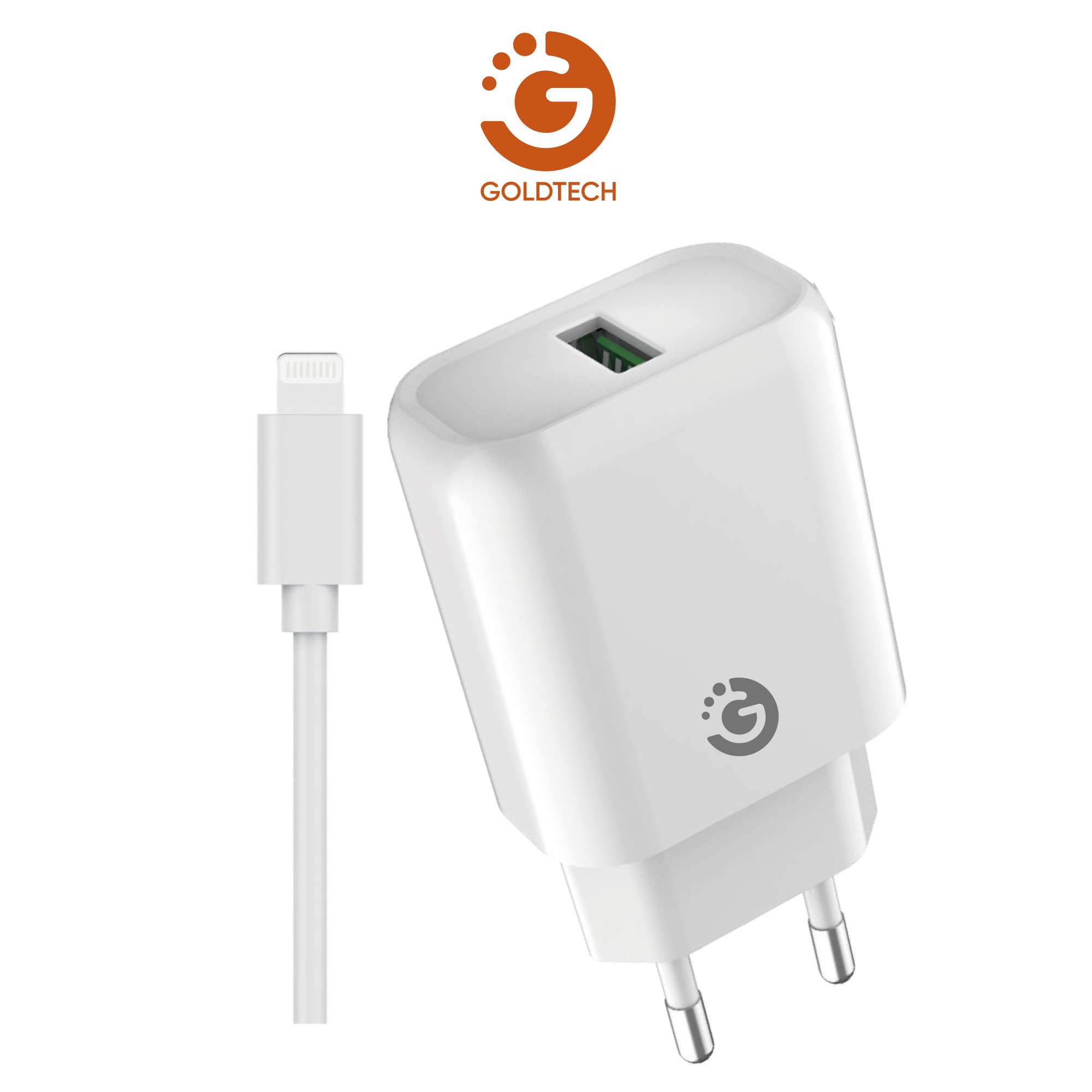 CARGADOR GOLDTECH USB + CABLE IPHONE 2.1A 1M BLANCO (JTCARG505)