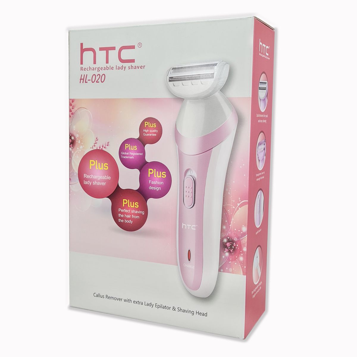 DEPILADORA INALAMBRICA HTC HL-020 BLANCO CON ROSA (JTELEC073) - Image 3