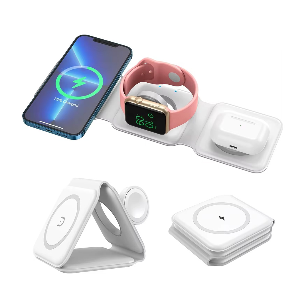 CARGADOR MAGNETICO INALMBRICO 3EN1 PLEGABLE USB BLANCO (JTACCEL349) - Image 2