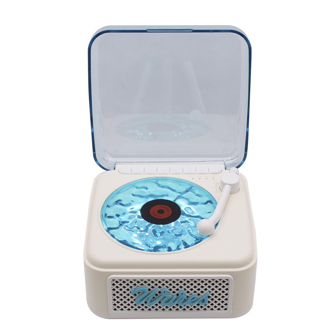 PARLANTE CON LUZ RETRO FM TOCADISCOS BLANCO CON CELESTE (JTPAR999CEL) - Image 2