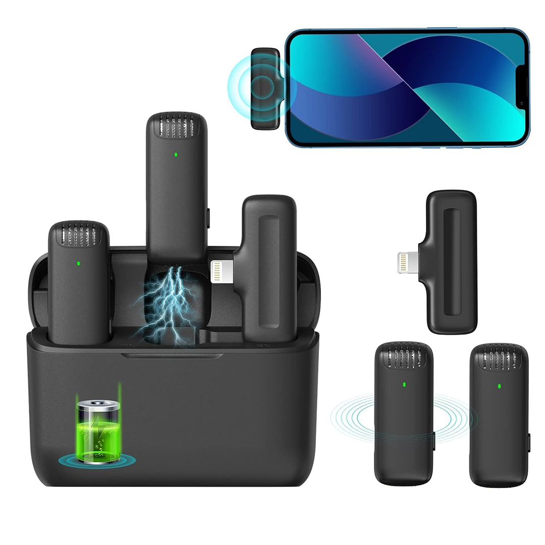 MICROFONO X2 SOLAPERO BASE DE CARGA USB-C + IPHONE NEGRO (JTACCAV195) - Image 2