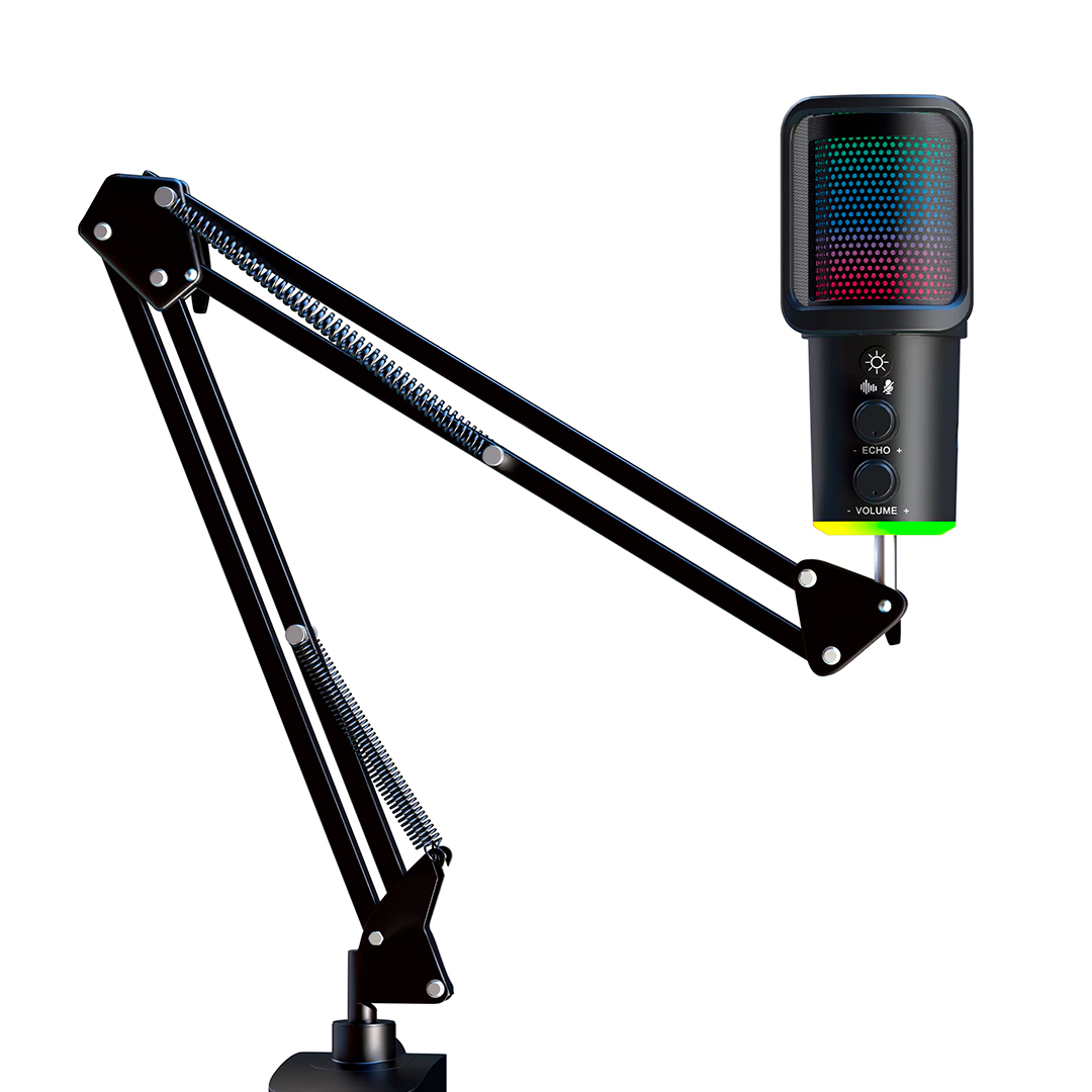 MICROFONO CONDENSADOR GAMER RGB STREAMING BRAZO USB (JTACCAV303)