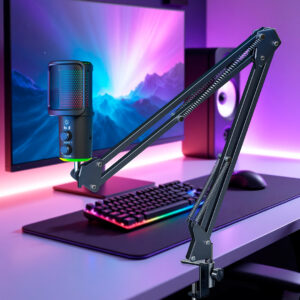 MICROFONO CONDENSADOR GAMER RGB STREAMING BRAZO USB (JTACCAV303)