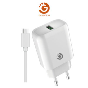 CARGADOR GOLDTECH 1 USB + CABLE MICRO USB 2.1A BLANCO (JTCARG504)