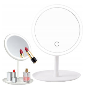 ESPEJO CON BASE LUZ LED REDONDO 17.5CM BLANCO (JTHOG852)