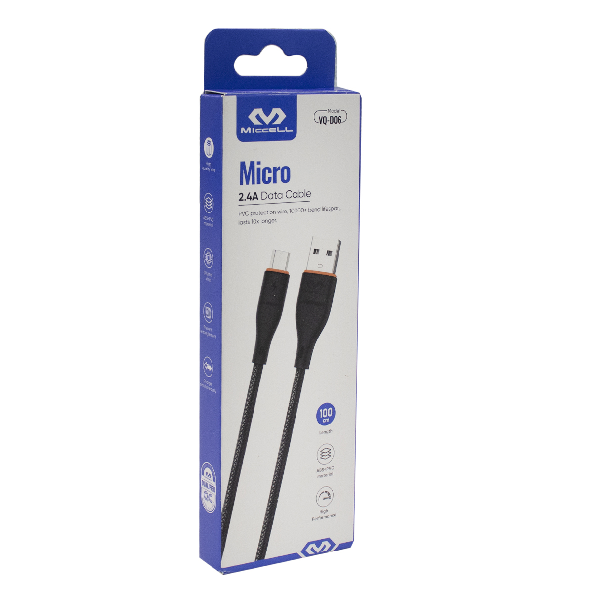CABLE MICRO USB MICCELL VQ-D06 1.0M NEGRO (JTMICC053)
