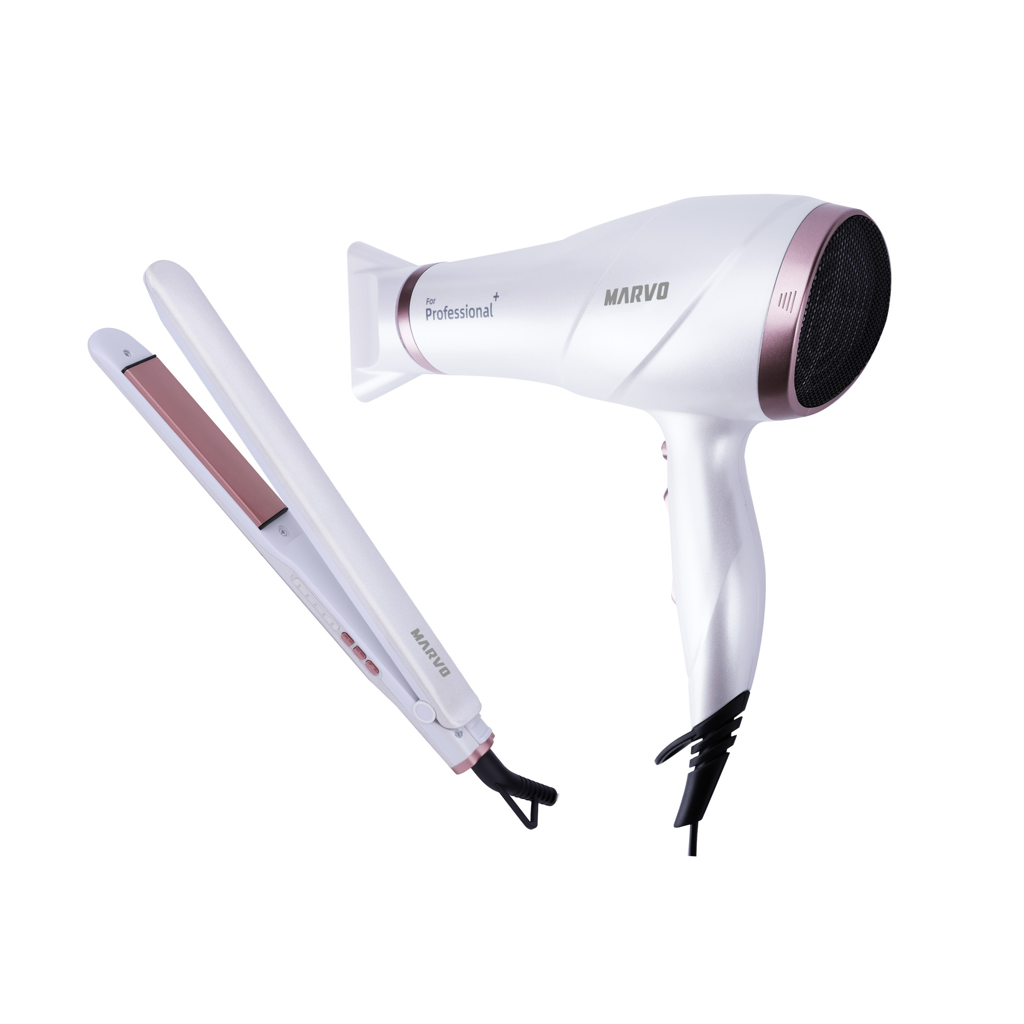 ALISADOR DE CABELLO + SECADOR MARVO HCP-004 BLANCO (JMARVO048)