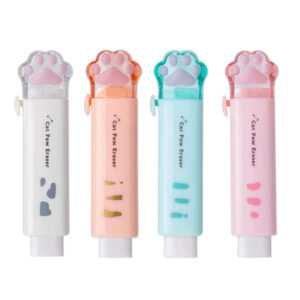 GOMA DE BORRAR HUELLA DE GATO RETRACTIL KAWAII SET X24 (JTACCOF003)