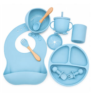 SET DE ALIMENTACION PARA BEBE SILICONA CELESTE (JTBABY124CEL)