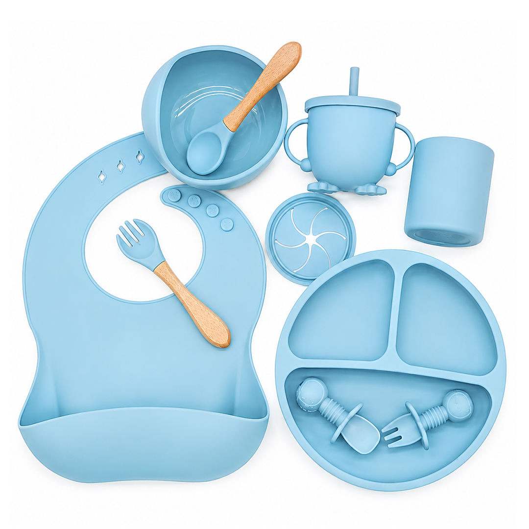 SET DE ALIMENTACION PARA BEBE SILICONA CELESTE (JTBABY124CEL)