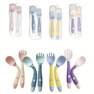 CUCHARA Y TENEDOR DE SILICONA FLEXIBLE (JTBABYQF8006)