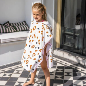 TOALLA PONCHO DE PLAYA DE LUJO LEOPARDO KAKI (JTBABYSWIM027)
