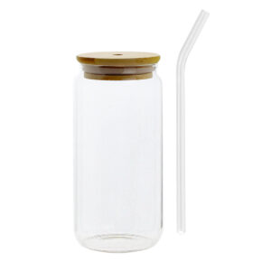 VASO CON TAPA DE BAMBU Y SORBITO (JTBAZ402)