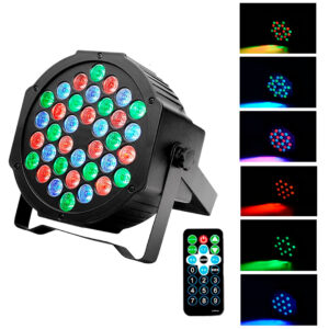 FOCO DE LUZ 36 LED RGB AUDIORITMICO 220V CON CONTROL REMOTO (JTFIEST141)