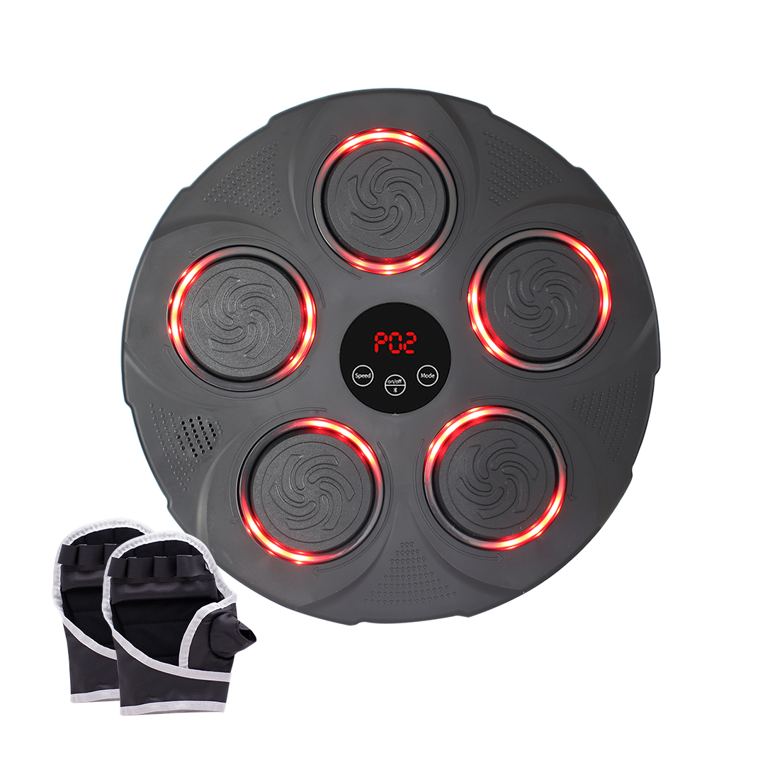 MAQUINA DE BOXEO CON GUANTES LUZ Y SONIDO 5 GOLPES BLUETOOTH NEGRO (JTFITN102)