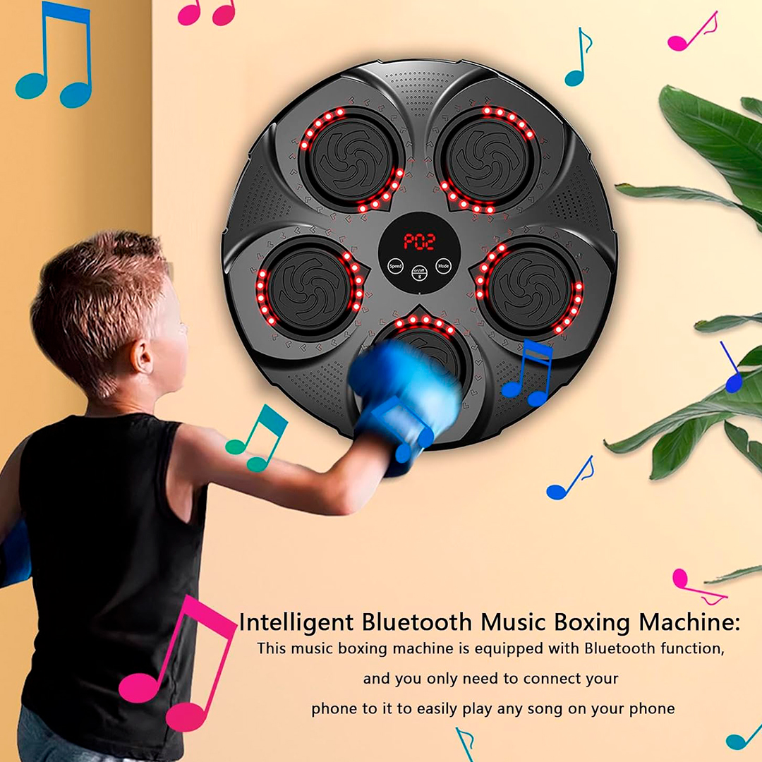 MAQUINA DE BOXEO CON GUANTES LUZ Y SONIDO 5 GOLPES BLUETOOTH NEGRO (JTFITN102) - Image 2