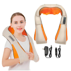 MASAJEADOR CUELLO Y ESPALDA  AJUSTABLE 12V 220V BEIGE (JTHOG1053)