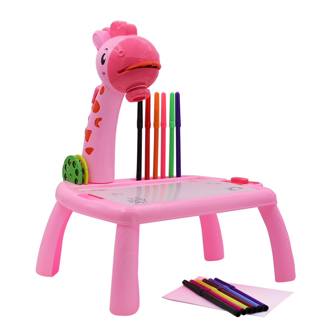 MESA PIZARRA JIRAFA PROYECTORA DE DIBUJOS CON ACCESORIOS ROSADA (JTJUG330ROS)