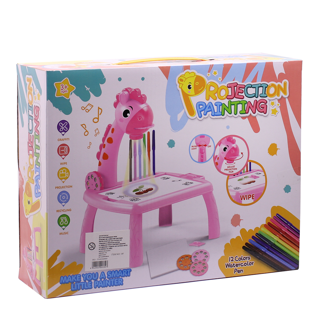MESA PIZARRA JIRAFA PROYECTORA DE DIBUJOS CON ACCESORIOS ROSADA (JTJUG330ROS) - Image 3