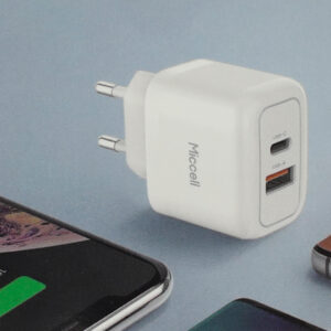 CARGADOR MICCELL VQ-T12 USB + USB-C 20W BLANCO (JTMICC091)