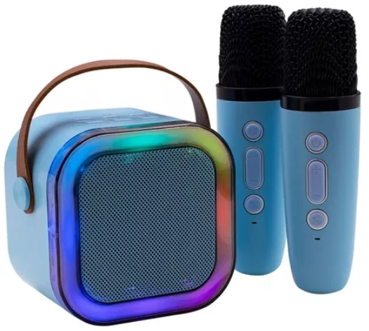 PARLANTE PORTATIL CON 2X MICROFONO LUZ DE COLORES AZUL (JTPAR996AZU)