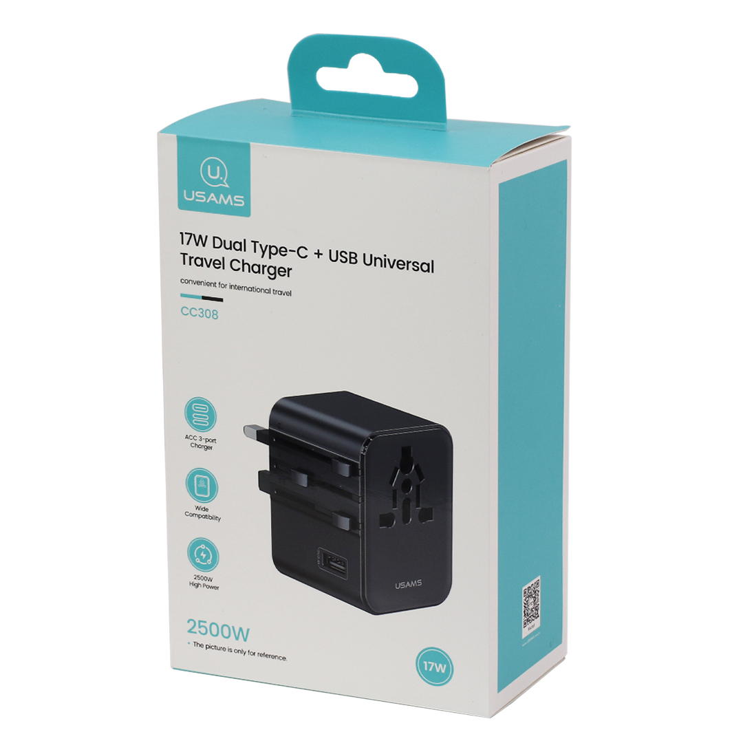 ADAPTADOR DE VIAJE USAMS USB + 2X TIPO C 17W (JTUSAMS006) - Image 4